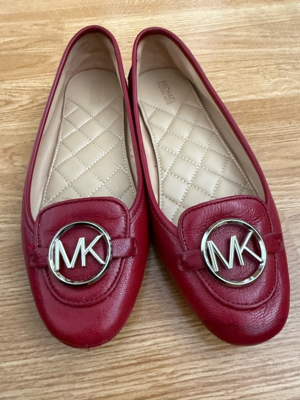 Michael Kors Red Leather MK Logo Loafers - Women's